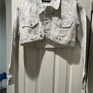 Stylish Cropped Silver Metallic Denim Jacket